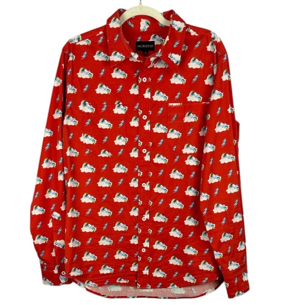 Hayley Elsaesser Cotton Cloud Lightning Unicorn Print Button Down Med Red Shirt - Picture 1 of 13